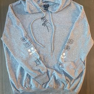 Justify Light Gray Hoodie with Floral and Text Graphics